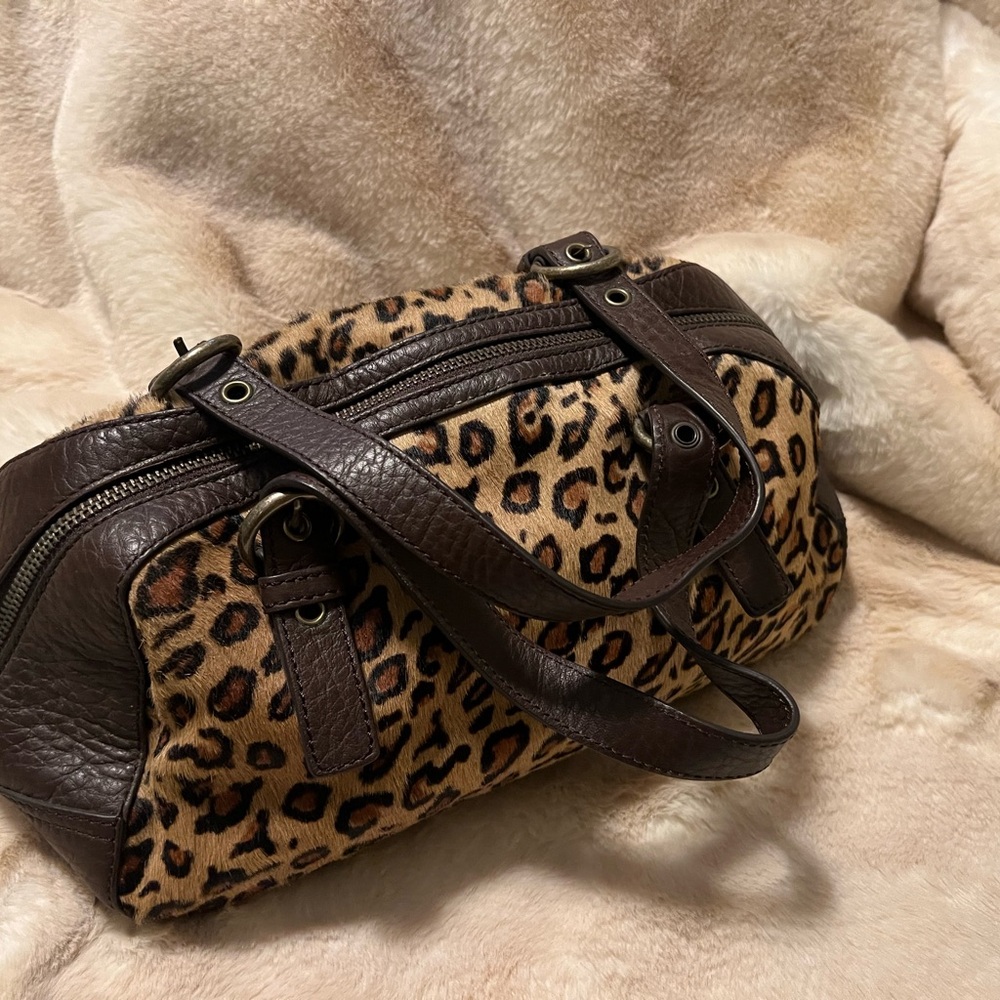 NWOT Adrienne Vittadini Leopard Print Satchel with Brown Accents